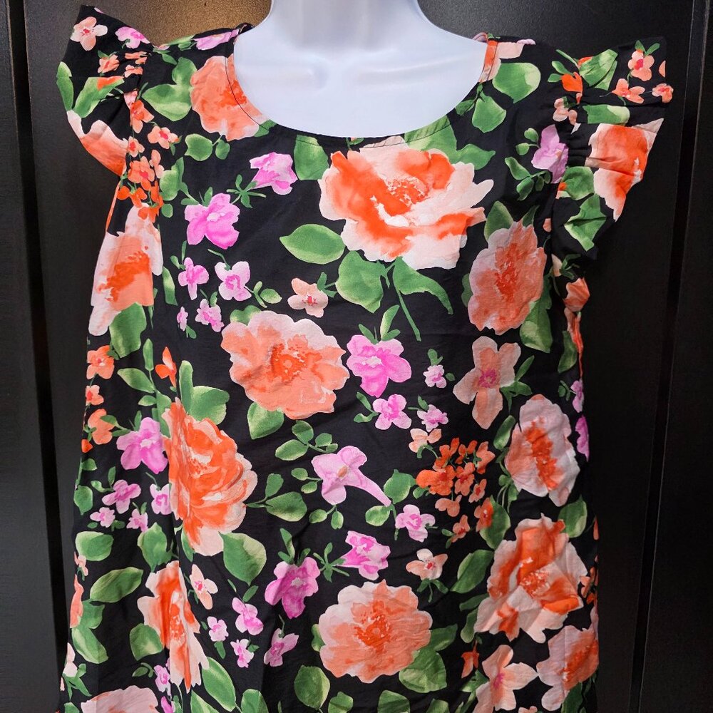 Betsey's Boutique Black Floral Ruffle Top Sz L NWT